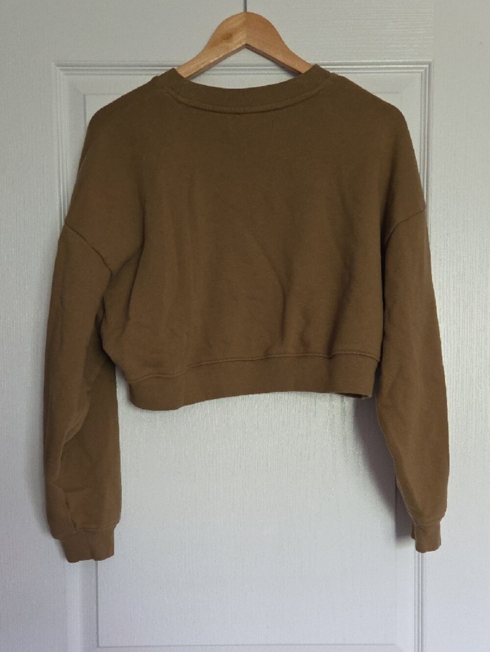 OAK + FORT Oversized Cropped Crewneck Sweater in Camel Brown - Picture 10 of 10